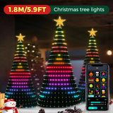 WS2812B Christmas Tree Toppers Lights Multicolor Fairy LED Star String Waterfall Xmas APP Bluetooth Home Yard Holiday Decor DC5V