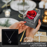 Mothers Day Gift for Her -Preserved Real Red Rose with I Love You Necklace -Eternal Flowers Gifts for Women Valentine Card and Gift Bag Mom Wife Girlfriend, Mothers Day