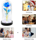 Glass Rose Flower Gift for Women-Blue Artificial Flower Rose in Glass Dome with Adjustable LED -Romantic Galaxy Rose Flower Gifts for Valentine'S Day